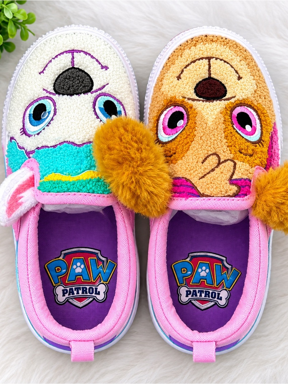 PAW Patrol Girls' Pink & Multicolor Plush Character Slip-On Slippers
